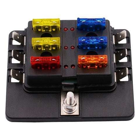 Kit portafusibili per morsettiera per PC con scatola fusibili 1 in 6 fuori con indicatore di avviso LED per barca per camion per auto, 1 in 6 Out (PC Terminal Block)