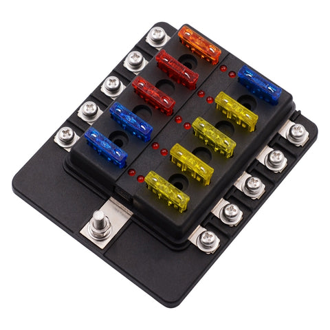 Kit portafusibili con sezione terminale a vite per scatola fusibili 1 in 10 con indicatore di avviso LED per barca per camion per auto, 1 in 10 Out (Screw Terminal Section)