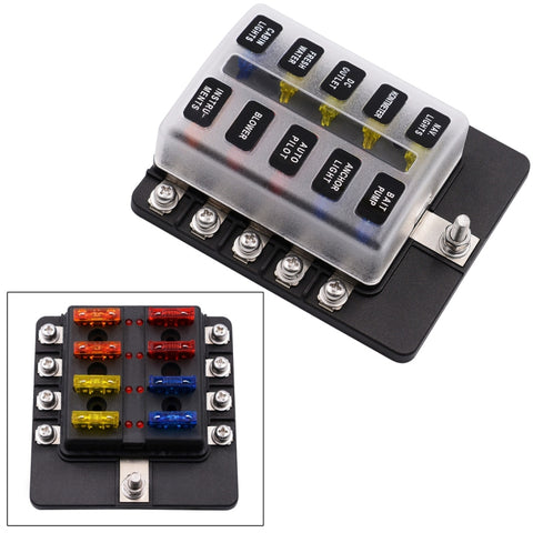 Kit portafusibili con sezione terminale a vite per scatola fusibili 1 in 10 con indicatore di avviso LED per barca per camion per auto, 1 in 10 Out (Screw Terminal Section)
