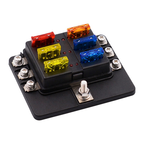 Kit portafusibili con sezione terminale a vite per scatola fusibili a 6 vie da 1 in 6 su 6 vie con indicatore di avviso LED per auto, camion, barca, 1 in 6 Out (Screw Terminal Section)