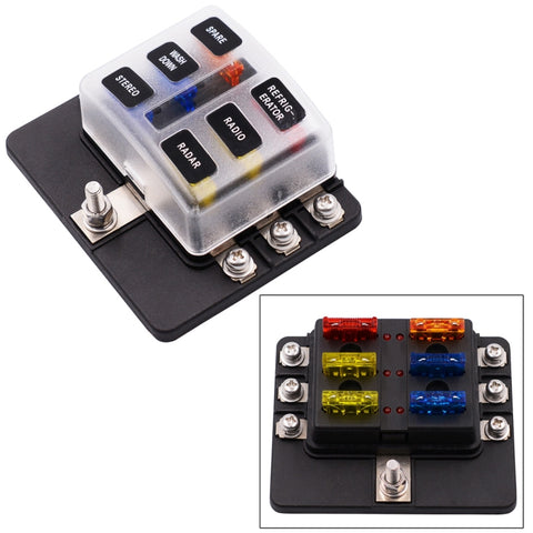 Kit portafusibili con sezione terminale a vite per scatola fusibili a 6 vie da 1 in 6 su 6 vie con indicatore di avviso LED per auto, camion, barca, 1 in 6 Out (Screw Terminal Section)