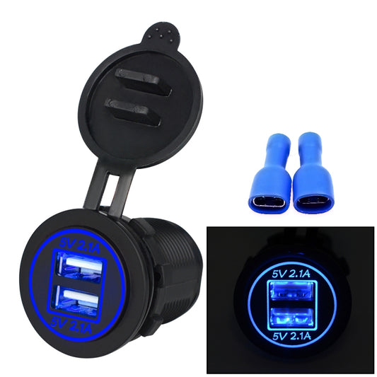 caricabatteria-universale-per-auto-presa-di-alimentazione-a-2-porte-caricatore-doppio-usb-5v-4-2a-ip66-con-apertura-4-2a-with-aperture-blue-light - immagine 1