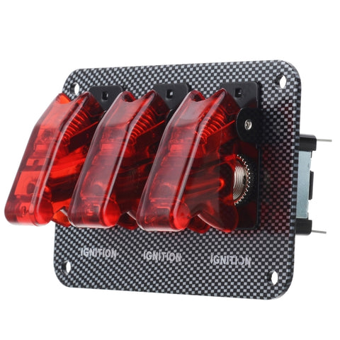 Interruttore a levetta per auto con pannello di superficie in fibra di carbonio Jtron DV 12V con indicatore LED rosso