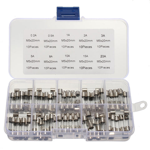 100 PZ 5 x 20mm Kit assortiti di fusibili in vetro Fusibili per tubi 0,2A 0,5A 1A 2A 3A 5A 8A 10A 15A 20A, 100pcs 5 x 20mm - Novalix Store