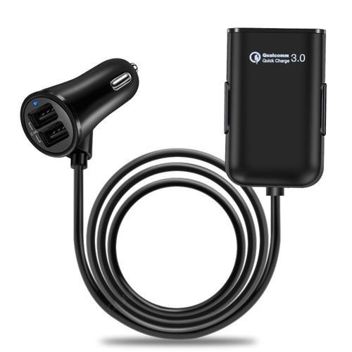 4-Port USB Car Charger with Extending Hub for All Seats