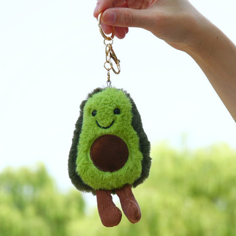 Simpatico portachiavi con avocado antropomorfo in peluche con gioielli di frutta, Plush Avocado Shape