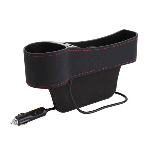 Console pour siège conducteur multifonction pour voiture Scatola en cuir PU Accendisigari Tasca di ricarica Portabicchieri Gap per sedile Scatola portaoggetti laterale, Driver Seat
