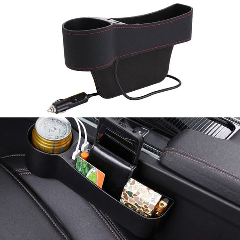 Console pour siège conducteur multifonction pour voiture Scatola en cuir PU Accendisigari Tasca di ricarica Portabicchieri Gap per sedile Scatola portaoggetti laterale, Driver Seat