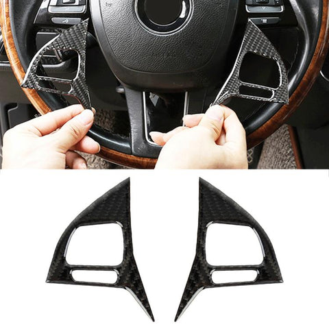 Autocollant décoratif pour impulsions de volant en fibre de carbone pour voiture de 2 pièces pour Volkswagen Touareg, bouton de volant