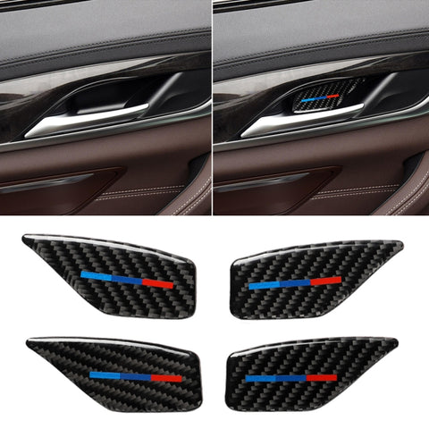 4 pezzi auto tricolore porta in fibra di carbonio maniglia interna pannello polso adesivo decorativo per BMW Serie 5 G38 528Li / 530Li / 540Li 2018, Door Inner Handle Wrist - Novalix Store