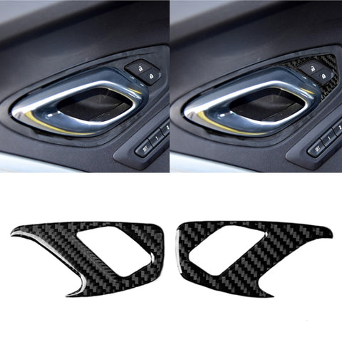 Adesivo decorativo per serratura interna della porta interna in fibra di carbonio da 2 pezzi per Chevrolet Camaro 2017-2019, Inner Door Lock