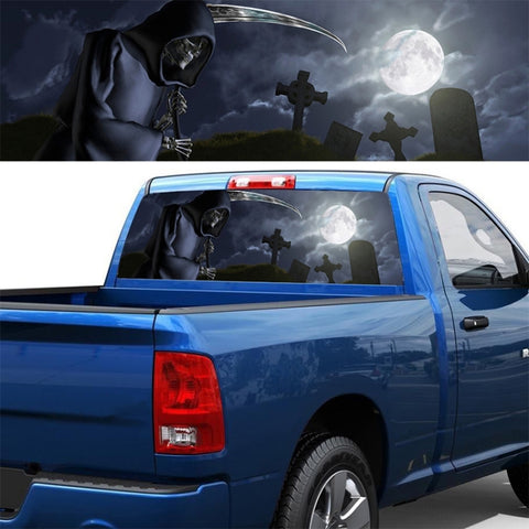 Adesivo decorativo per lunotto posteriore per auto, modello cimitero della morte, serie horror, dimensioni: 135 x 36 cm, Size: 135 x 36cm