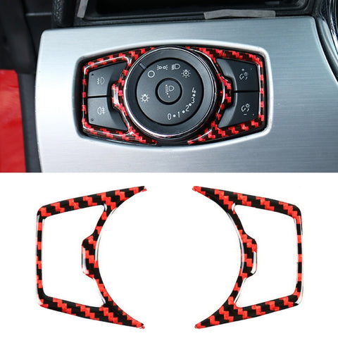 Adesivo decorativo per cornice pulsante interruttore fari in fibra di carbonio 2 in 1 per Ford Mustang, Headlight Switch Button