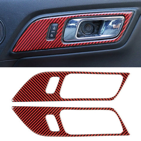 Autocollant décoratif pour main intérieure de porte 2 en 1 pour voiture en fibre de carbone pour Ford Mustang, poignée de porte intérieure
