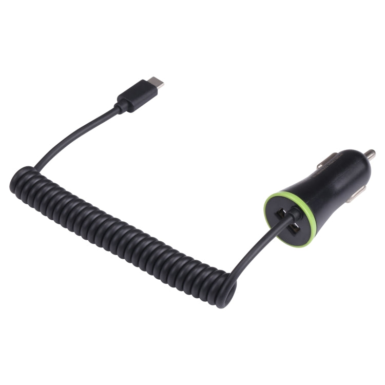17W Mini USB Car Charger with USB-C Spring Cable