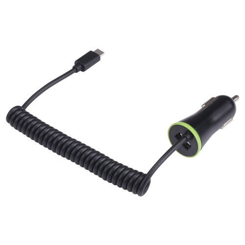 17W Mini USB Car Charger with USB-C Spring Cable