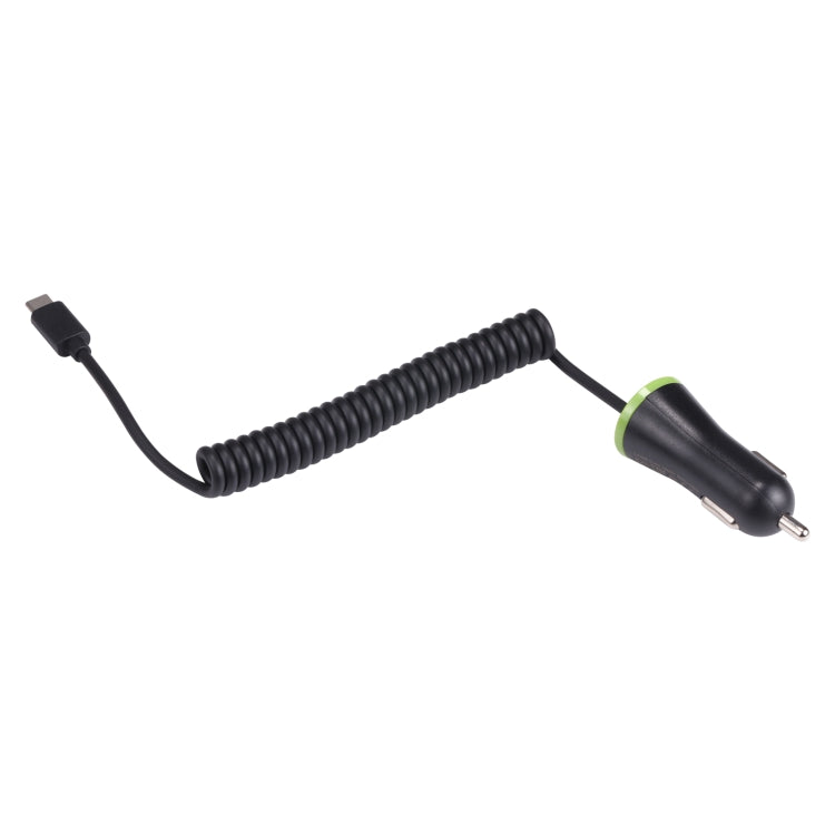 17W Mini USB Car Charger with USB-C Spring Cable