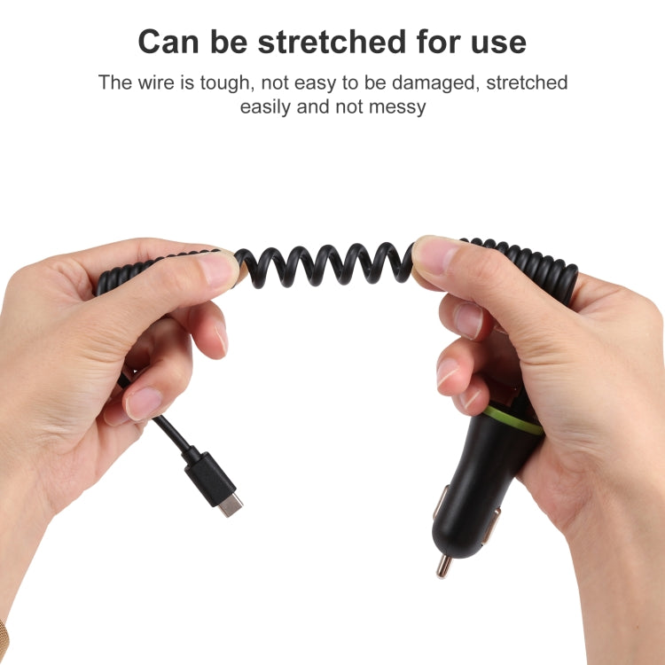 17W Mini USB Car Charger with USB-C Spring Cable
