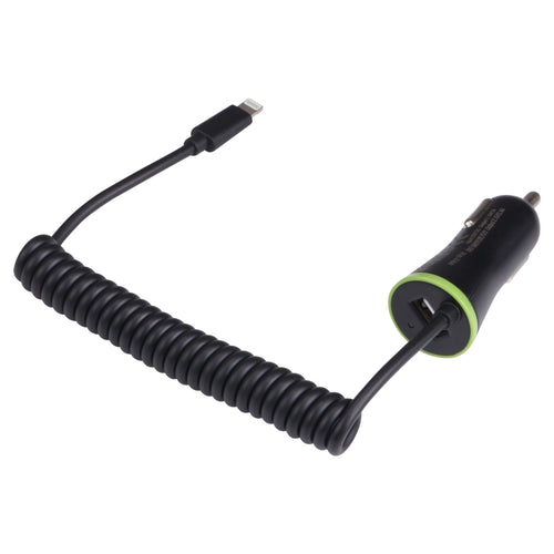17W Mini USB Car Charger with 8 Pin Spring Cable