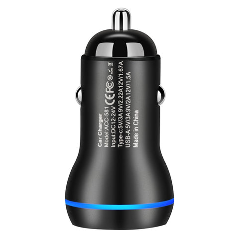 ACC-581 PD 20W + QC3.0 Type-C / USB-C + Caricatore per auto a ricarica rapida USB, ACC-581