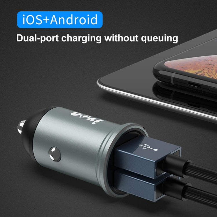 IVON CC37 Dual USB Car Charger with Fast Charge Cable Set