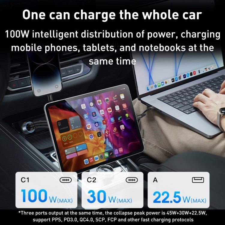 MOMAX 100W USB-C Car Charger with Dual Ports and USB-A
