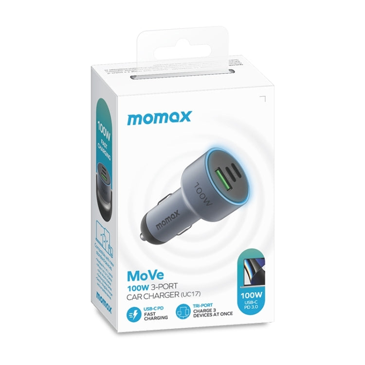 MOMAX 100W USB-C Car Charger with Dual Ports and USB-A