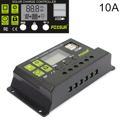 Regolatore di carica solare FOXSUR 10A Regolatore di identificazione automatica 12V / 24V, 10A