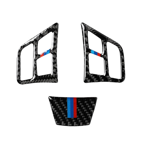Adesivo decorativo con pulsante tricolore sul volante in fibra di carbonio 3 in 1 per BMW Serie 3 E90 2005-2012, guida a destra e a sinistra universale, For BMW 3 Series E90 2005-2012(Tricolor)