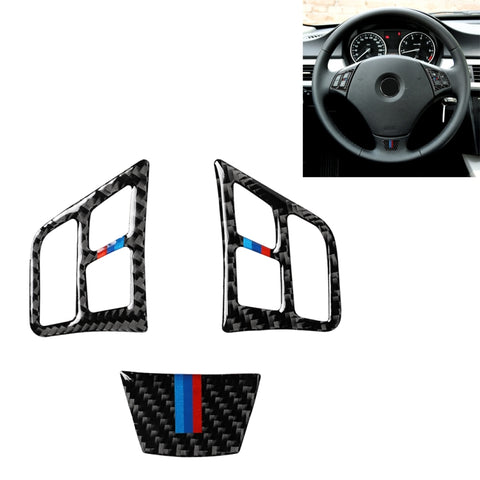 Adesivo decorativo con pulsante tricolore sul volante in fibra di carbonio 3 in 1 per BMW Serie 3 E90 2005-2012, guida a destra e a sinistra universale, For BMW 3 Series E90 2005-2012(Tricolor)