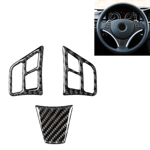 Adesivo decorativo per pulsanti del volante in tinta unita in fibra di carbonio 3 in 1 per BMW Serie 3 E90 2005-2012, guida a destra e a sinistra universale, For BMW 3 Series E90 2005-2012