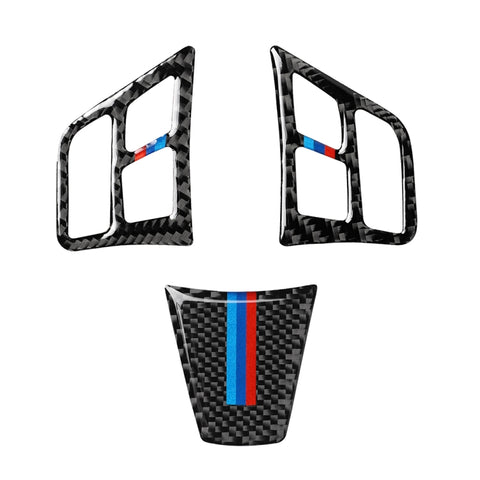 Adesivo decorativo per pulsanti del volante a colori tricolore in fibra di carbonio 3 in 1 per BMW Serie 3 E90 2005-2012, guida a destra e a sinistra universale, For BMW 3 Series E90 2005-2012(Tricolor,A)
