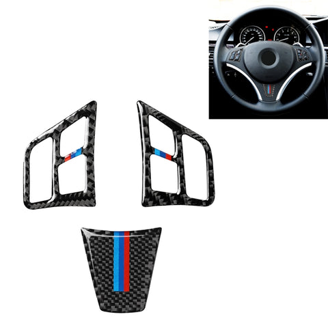 Adesivo decorativo per pulsanti del volante a colori tricolore in fibra di carbonio 3 in 1 per BMW Serie 3 E90 2005-2012, guida a destra e a sinistra universale, For BMW 3 Series E90 2005-2012(Tricolor,A)