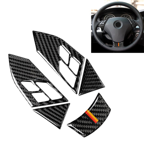 Adesivo decorativo per pulsanti del volante colorato in fibra di carbonio per auto 5 in 1 per BMW Serie 5 E60 2004-2010, guida a destra e a sinistra universale, For BMW 5 Series E60 2004-2010(Germany Color)