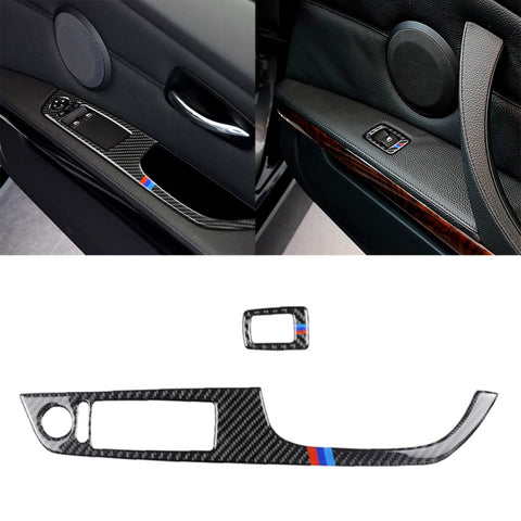 Adesivo decorativo per pannello di sollevamento con guida a destra in fibra di carbonio a tre colori 2 in 1 per BMW E92 2005-2012, For BMW (Right Driving)