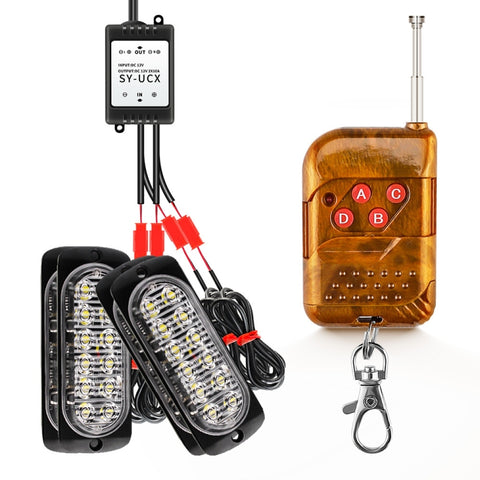 DC12V-24V / 18W 4 in 1 Griglia anteriore Spia stroboscopica di emergenza Flash Pickup 12 LED Luce laterale Controllo wireless 16 modalità