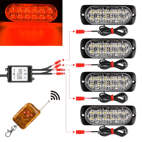 DC12V-24V / 18W 4 in 1 Griglia anteriore Spia stroboscopica di emergenza Flash Pickup 12 LED Luce laterale Controllo wireless 16 modalità