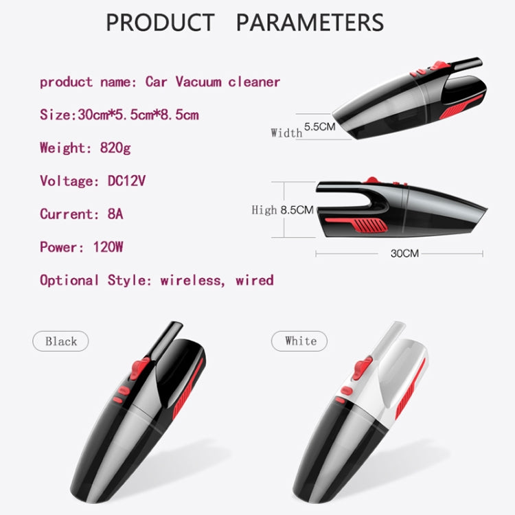 Potente aspirapolvere portatile cablato per auto da 120 W con luce a LED. Lunghezza cavo: 5 m, Wired with Light
