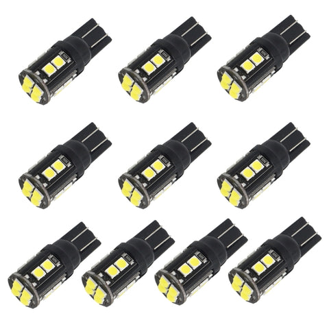 10 PZ T10/168/194 DC12V / 1W / 6000K / 60LM Luci di ingombro per decodifica auto con perline lampada SMD-3030 a 12 LED, T10/168