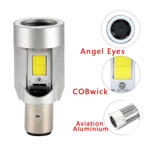 Faro per moto BA20D DC12-80V / 20W / 6000K / 2000LM con occhi angelici, BA20D, BA20D (Blue), BA20D (Red)