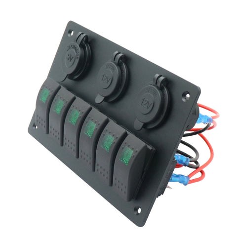 Panneau d'interrupteurs combiné multifonction, interrupteur à 6 voies 12V / 24V + chargeur double USB pour voiture RV bateau marin, 6 voies (lumière bleue), 6 voies (lumière verte), 6 voies (lumière rouge)