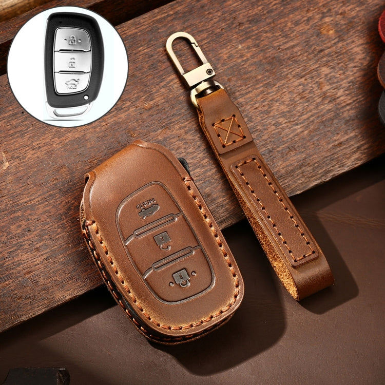 Premium Cowhide Leather Key Cover for Hyundai IX35 B Style