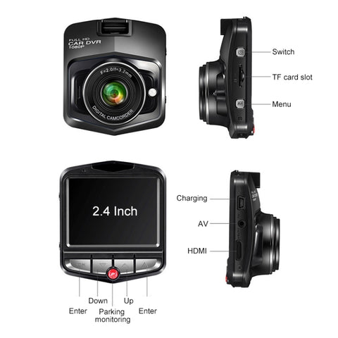 Scudo di registrazione singolo per auto da 2,4 pollici 480P Registratore di guida Supporto DVR Monitoraggio parcheggio/Registrazione in loop (Nero), 2.4 inch