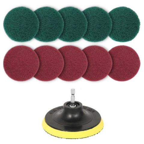 11 in 1 Disco adesivo da 4 pollici Paglietta per pavimento Parete Finestra Pulizia del vetro Decalcificazione Set di testine per trapano elettrico, 11 in 1 - Novalix Store