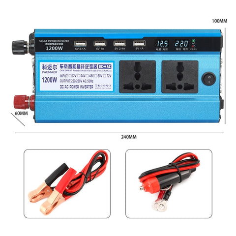 Carmaer Convertitore di potenza per uso domestico con doppio display digitale per accendisigari doppio da 12V a 220V 1200W, 12V to 220V 1200W