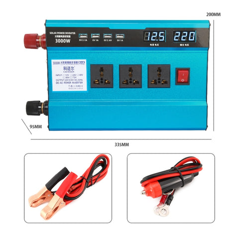 Carmaer Convertitore di potenza per uso domestico con doppio display digitale per auto con ventola intelligente da 12 V a 220 V 3000 W, 12V a 220 V 3000 W