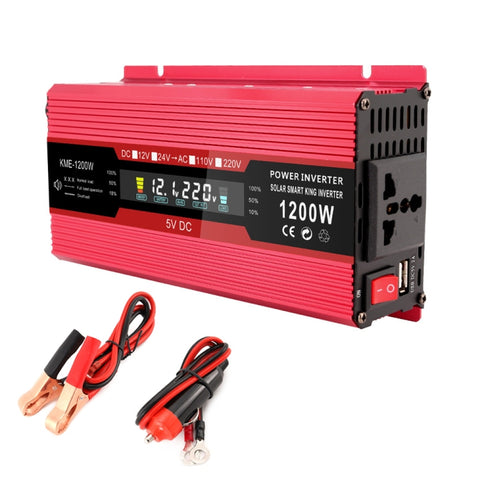 Carmaer Convertitore di alimentazione domestica con display LCD per auto universale da 24 V a 220 V 1200 W, Universal 24V to 220V 1200W