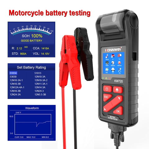 KONNWEI KW720 Tester per batterie al piombo-acido da 3,2 pollici 6V-24V con stampante, KW720