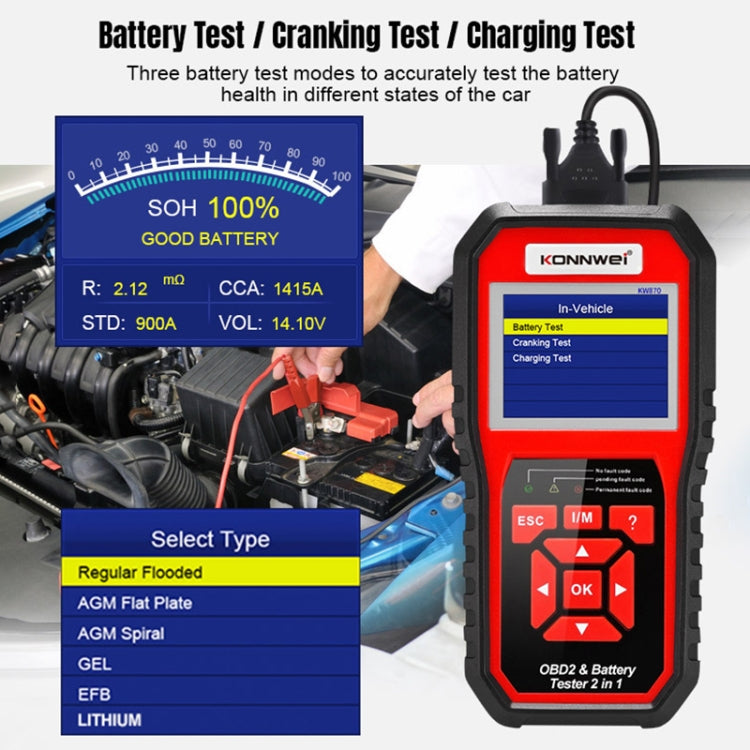 KONNWEI KW870 OBD2 Fault Diagnostic Tool & Battery Tester