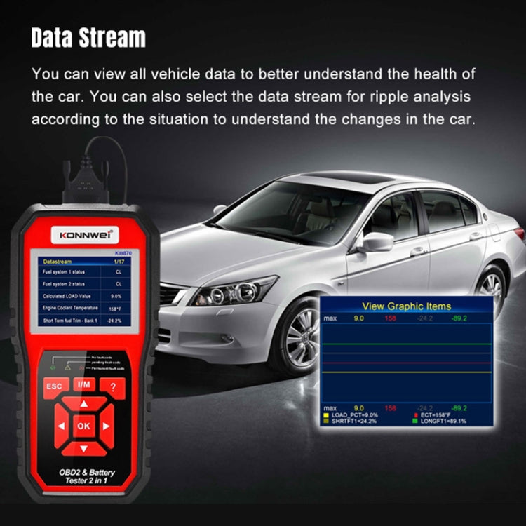 KONNWEI KW870 OBD2 Fault Diagnostic Tool & Battery Tester